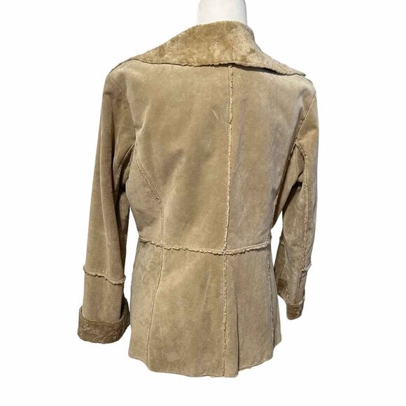 GUESS Leather Suede Jacket Size Small Fur Collar Single Breast - Picture 11 of 12